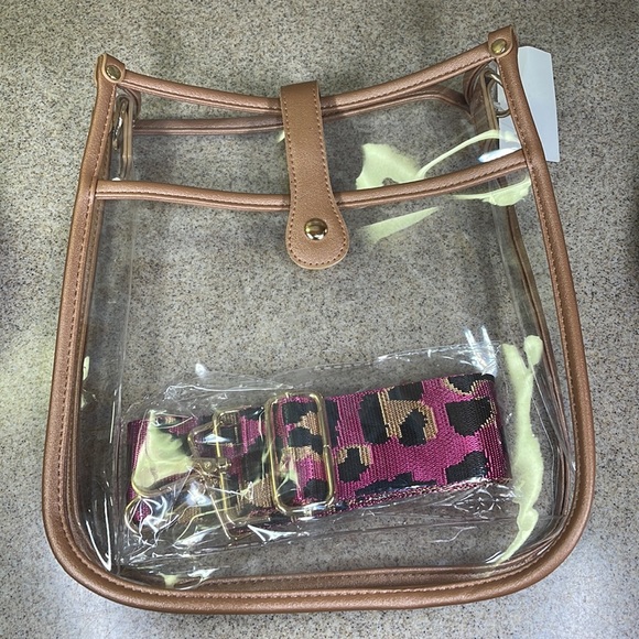 Clear PURSE with tan trim.  With colorful strap.  Great for Ball 🏈 🏀 ⚽️ games. - Picture 6 of 7